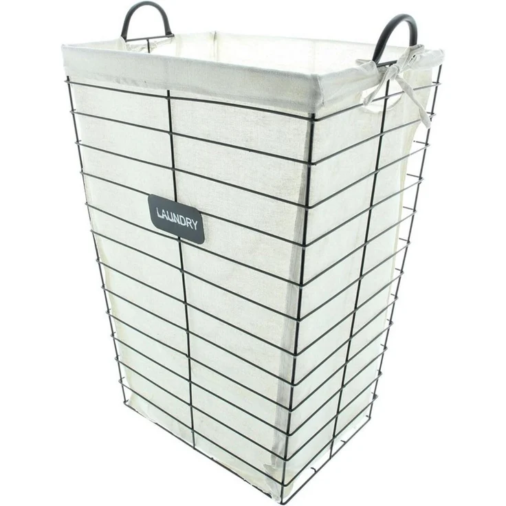 Dekoleidenschaft Wäschekorb "Laundry" aus Metall in matt-schwarz, mit Canvas Stoffeinsatz in beige, 43x33x61 cm, Wäschesammler minimalistisch, Wäschebox tragbar – Bild 2