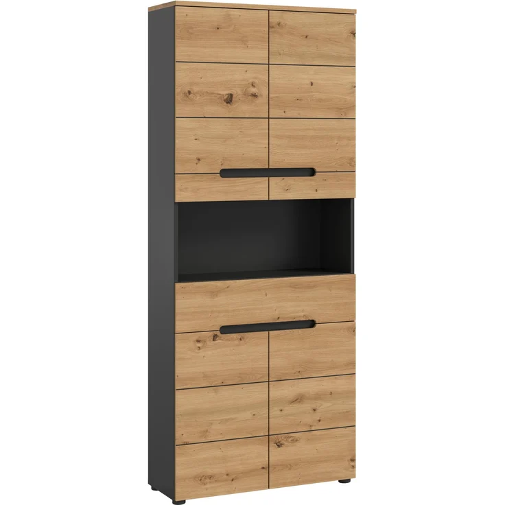 Xonox Canu Hochschrank breit (B/H/T: 76x193x34 cm) in Basalt grau Nachbildung und Artisan Nachbildung – Bild 1