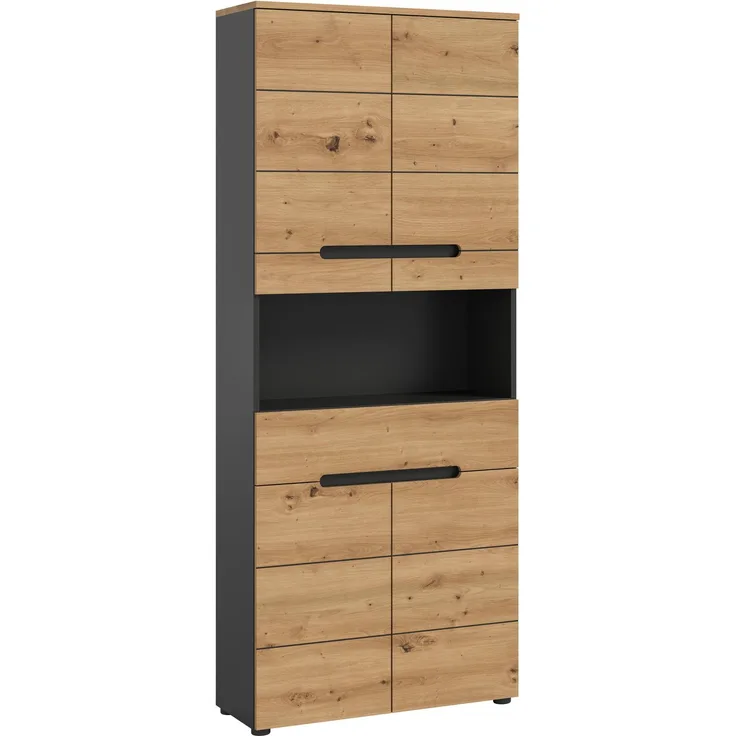 Xonox Canu Hochschrank breit (B/H/T: 76x193x34 cm) in Basalt grau Nachbildung und Artisan Nachbildung