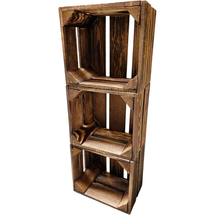 Obstkiste Holzkiste Weinkiste Box Dekokiste Kisten 22x20,5x15cm 3x Geflammt – Bild 1