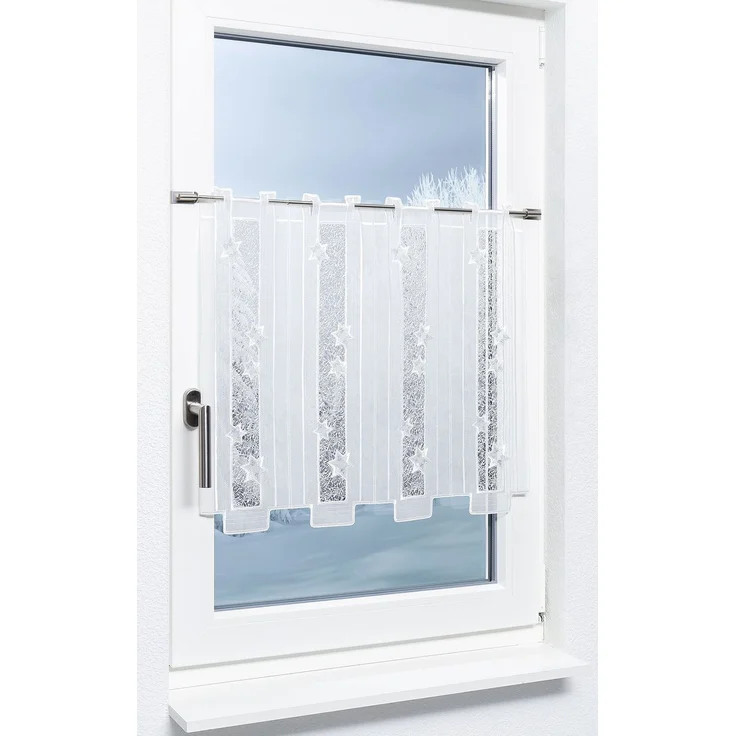 Scheibengardine Plauener Spitze - Sternenstaub (Bx H) 144cm * 55cm silber/Silber-Weiß – Bild 2