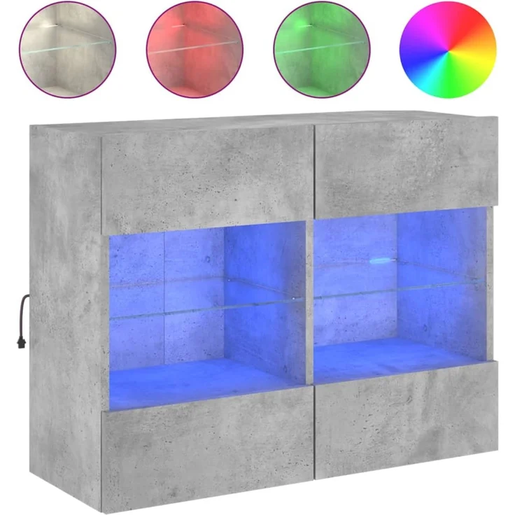 TV-Wandschrank, Fernsehschrank mit LED-Leuchten Betongrau 78,5 x 30 x 60,5 cm – Bild 2