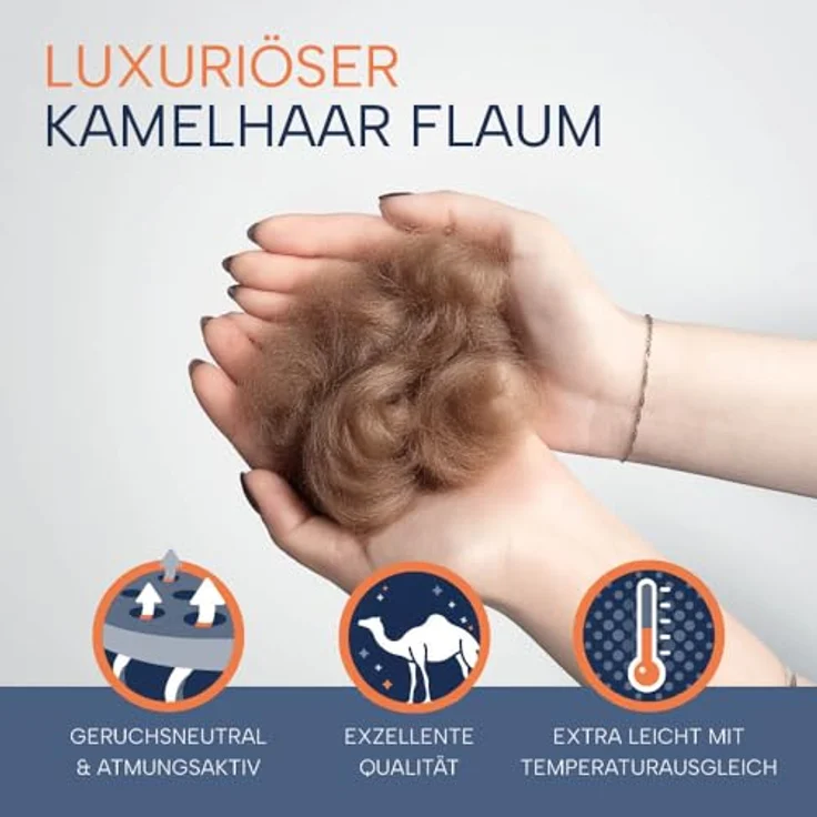 casimum Naturhaarbettdecke LUXUS Kamelhaardecke für Sommer, Winter, 4 Jahreszeiten, Füllung: 100% Kamelhaar, Bezug: 100% Baumwolle, Bettdecke 135x200, 155x220cm & weitere Größen, temperaturausgleichend – Bild 4