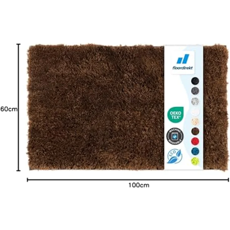 Floordirekt Badematte Sky, Hochflor Badezimmerteppich, rutschhemmend & schnell trocknend, 60 x 100 cm, Braun – Bild 2