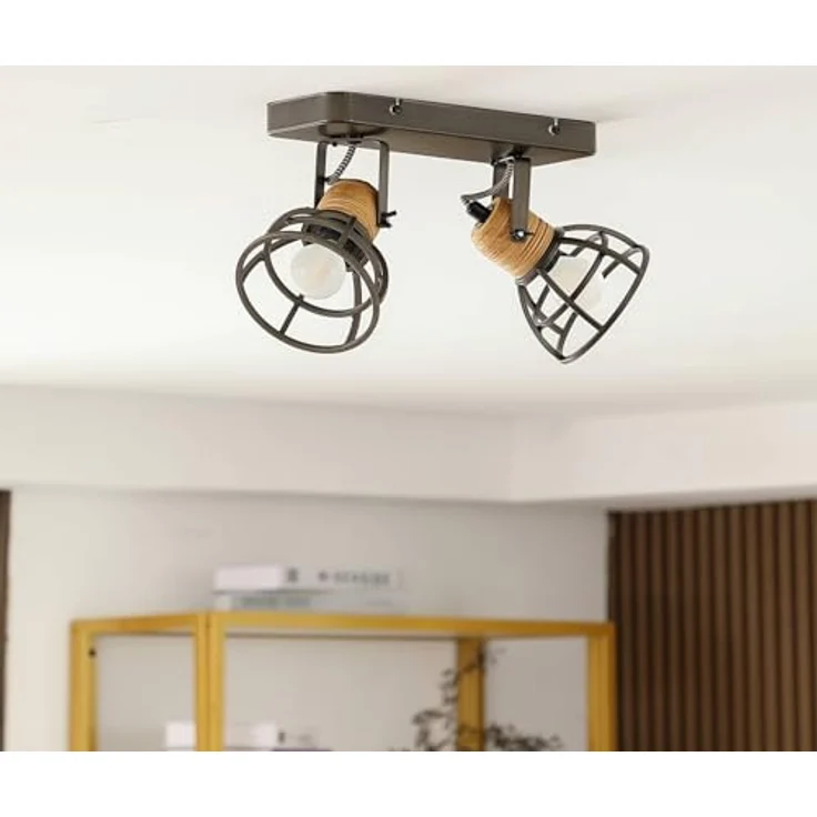 Lindby Arinthea Strahler, 2-flammig E14, Landhaus Vintage Rustikal in Schwarz, Deckenlampe für Wohnzimmer und Esszimmer – Bild 3