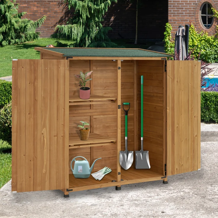 M MCombo Gartenschrank Holz Wetterfest, Klein Outdoor Gartenhaus Gerätehaus, für Außenbereich & Balkon & Terrasse, 0707 (Natur) – Bild 3