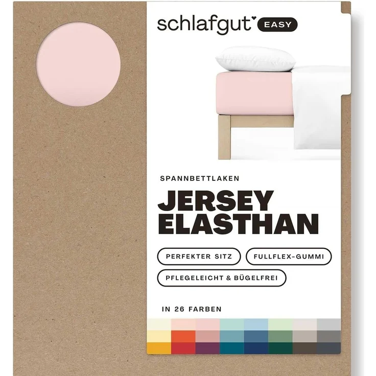 Schlafgut Spannbettlaken EASY JERSEY ELASTHAN Bettlaken, 170 g/m², 95% Baumwolle, 5% Elasthan, Jersey, Gummizug: rundum, (1 Stück), Spannbettlaken bis 30 cm Höhe, bügelfrei, pflegeleicht, perfekter Sitz – Bild 1