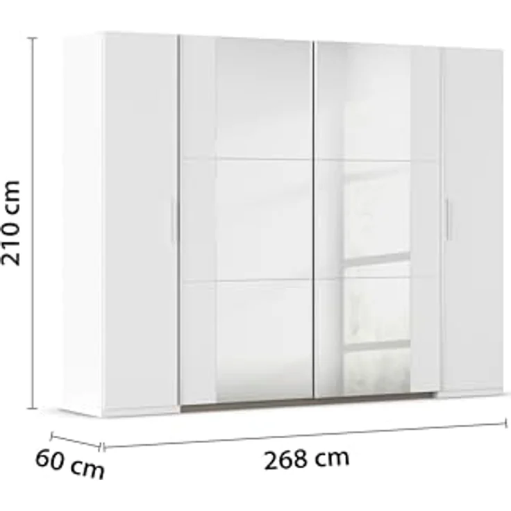 rauch Kleiderschrank, Dreh- und Schwebetürenschrank KRONACH, 4-türig, 2 Spiegeltüren teilaufgelegt, Alpinweiß, 268 x 210 x 59 cm – Bild 4
