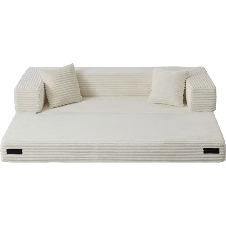 ZUBALIYA Schlafsofa, mit Schlaffunktion, H 60 × T 200 × B 76 cm, Weiß, Schaumstoff – Bild 16
