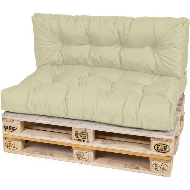 TexDeko® Garden Palettenkissen 120 x 80 x 18 cm wasserabweisend UV - beständig In- & Outdoor Premium Sitzkissen gesteppt Palettenauflage für Europaletten (2-TLG Set, Sand)