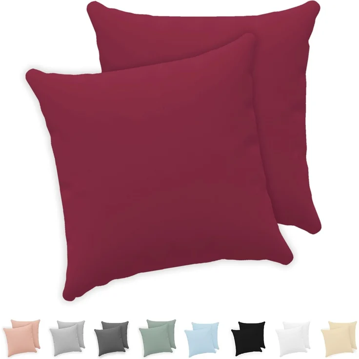 Twinzen® Kissenbezug 60x60 (2er-Set) - 100% Jersey Baumwolle 150 GSM Kissenbezüge - Burgunderrot - Für Kissenbezüge 60x60 cm - Kissenhülle - Kissenbezug mit Reißverschluss - Oeko-Tex Zertifiziert – Bild 1