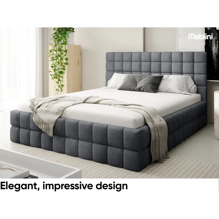 MEBLINI Polsterbett 160x200 mit Lattenrost mit Matratze – ANDREA – Dunkelgrau Boucle – Doppelbett mit Bettkasten - Stauraumbett - Kopfteil Bett mit Stauraum – Bild 3