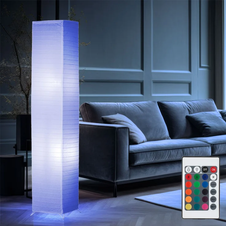 RGB LED Papier Stehleuchte in weiß mit Fernbedienung BAMBOO – Bild 5