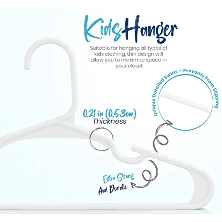 Utopia Home Packung mit 20 Kinderkleiderbügeln - 11,5“ Baby- und Kinderkleiderbügel aus Kunststoff für den Kleiderschrank, ideal für den täglichen Gebrauch, weiß – Bild 3