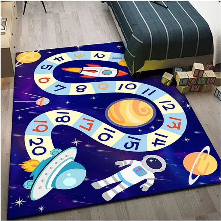 TYKTZXY Kinderteppich Spielen Teppich Straße Auto Tier Universum Blau Grün Grau(80×160cm,31×63inch)