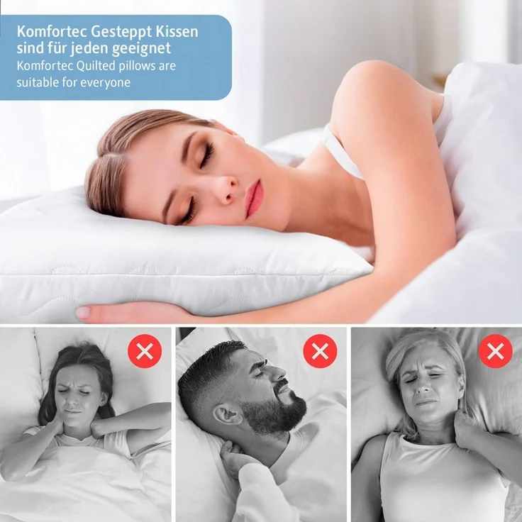 Komfortec Kopfkissen 40x80 cm 2er Set, Höhenverstellbar Gesteppt Kissen, Oeko-TEX Zertifiziert, Allergiker geeignet – Bild 3