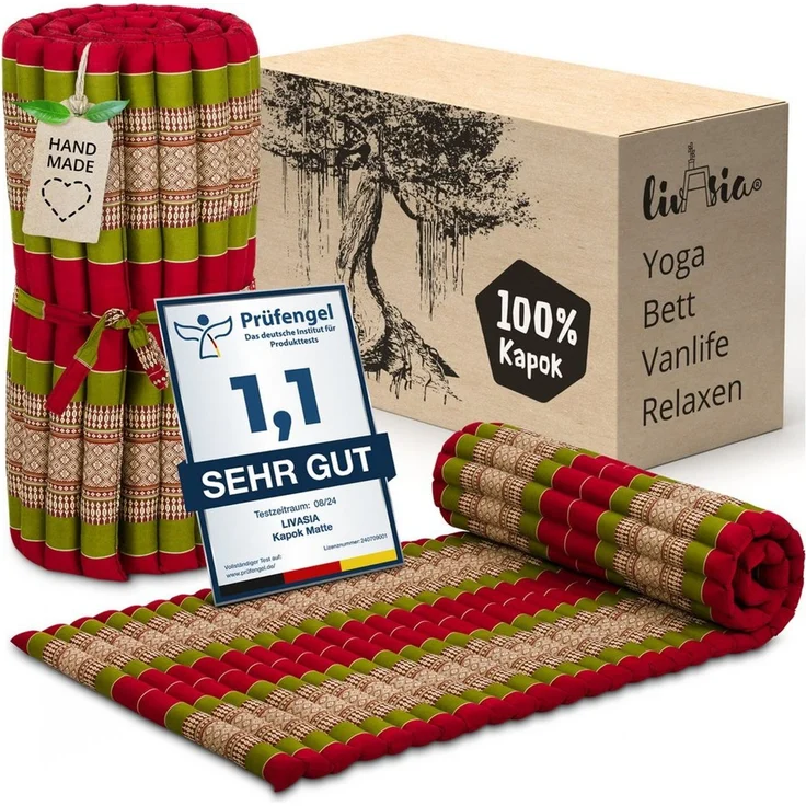 Reisebett-Matratzen Rollmatte 75 cm breit, vegan und handgefertigt, 200 x 75 x 4,5 cm, livasia, 4.5 cm hoch, Kapok – Bild 5