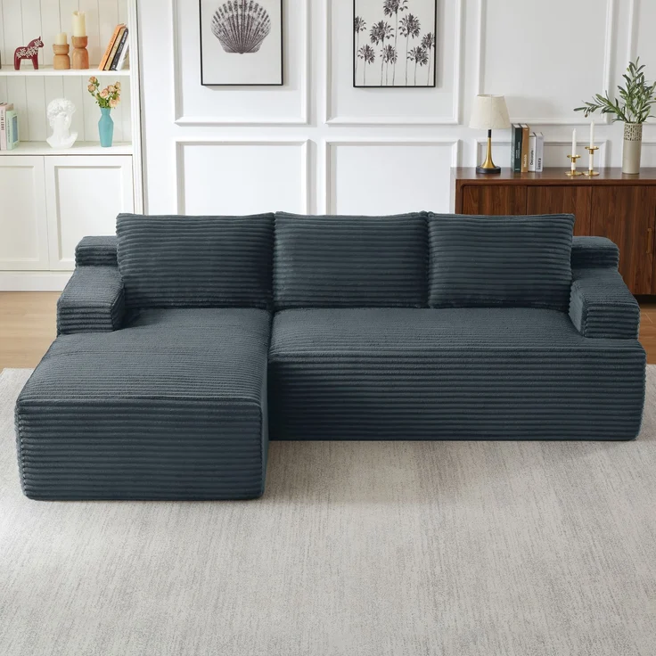 ZUBALIYA Knochenloses Sofa, L‑förmiges Cloud‑Ecksofa mit tiefem Sitzkomfort – ohne Montage, modulares Schlafsofa, 66 x 152 x 238 cm, Dunkelgrau, Rechts – Bild 1