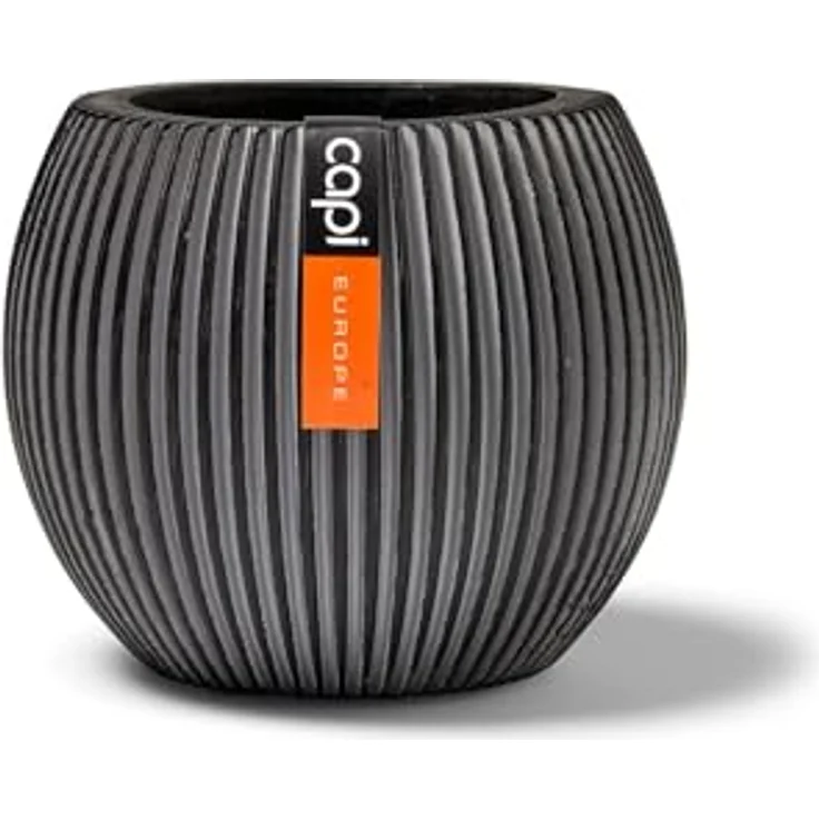 Capi Europe Übertopf rund Nature Groove, anthrazit, 18 x 15 cm, handgefertigt aus Polyester für Innenräume – Bild 1
