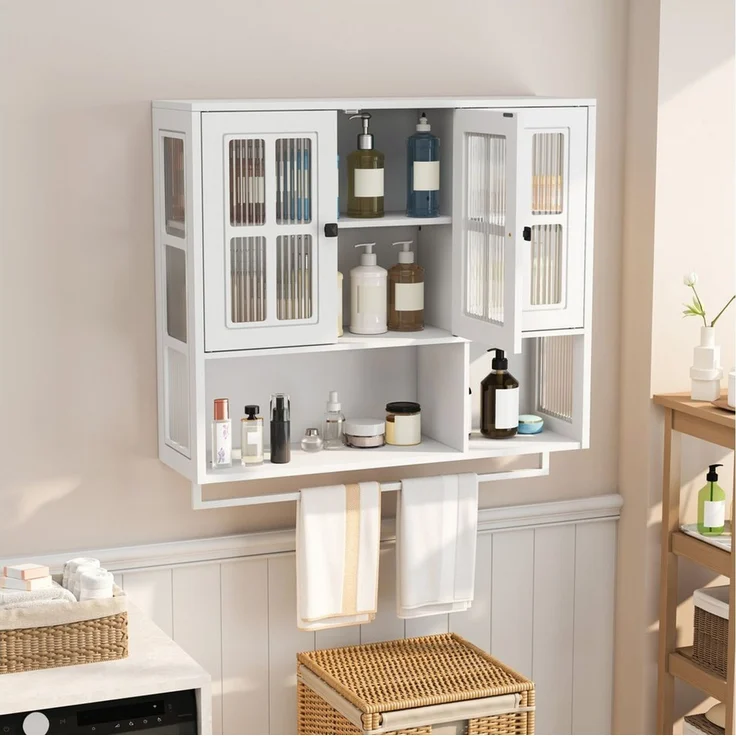 STILVORA Hängeschrank mit Glastür&Handtuchhalter,Wandschrank Badezimmerschrank mit Stauraum – Bild 3