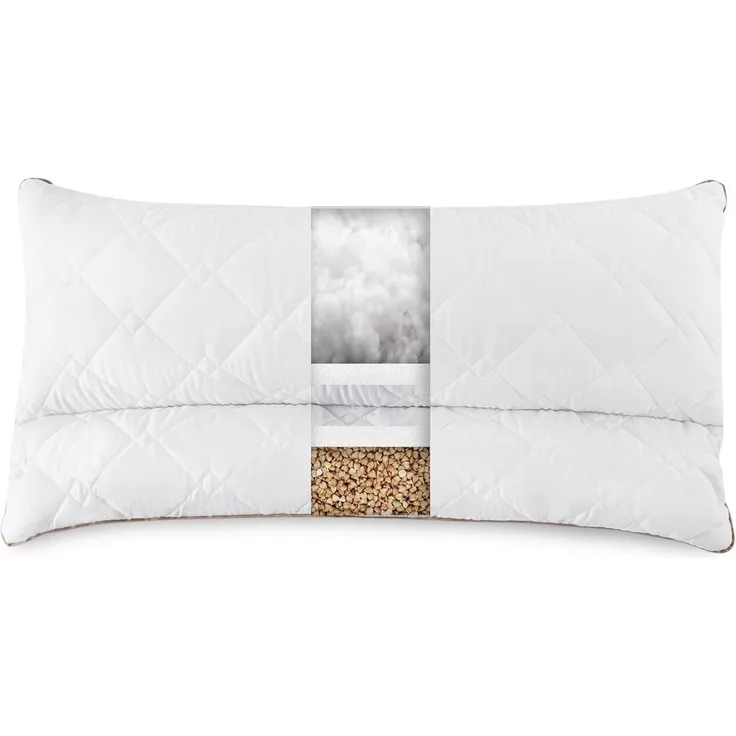SEI Design Kopfkissen 40x80 mit Nackenrolle aus Buchweizenschalen, Bezug: 100% Polyester, Rückenschläfer, Seitenschläfer, gesteppt mit Nackenrolle