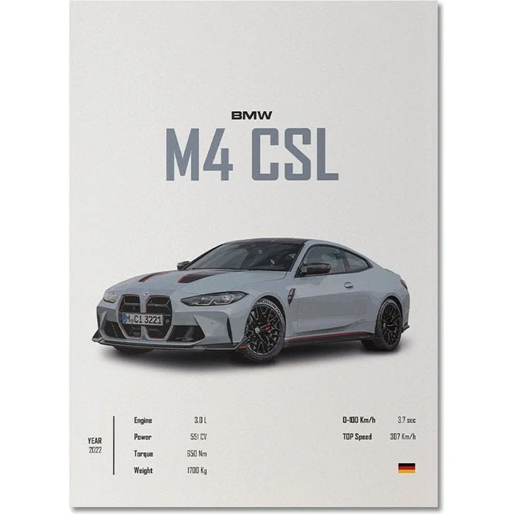 Poster Sportwagen BMW LOTUS SUBARU Klassiker Legenden · Geschenk für ihn · Wohnzimmmer & Büro · Wand Deko · Print ohne Rahmen - 60 x 90 cm / BMW M4 CSL