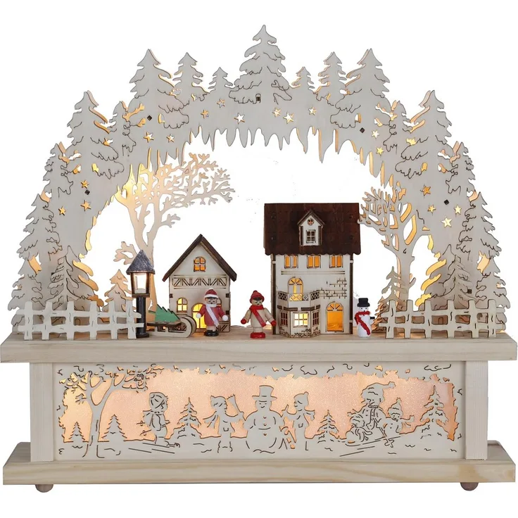 Star Trading 270-56 Weihnachtsdekoration LICHTERBOGEN ROSENHEIM LED 15X0,064W Holz natur L:43cm B:8cm H:40cm mit Schalter ein/aus