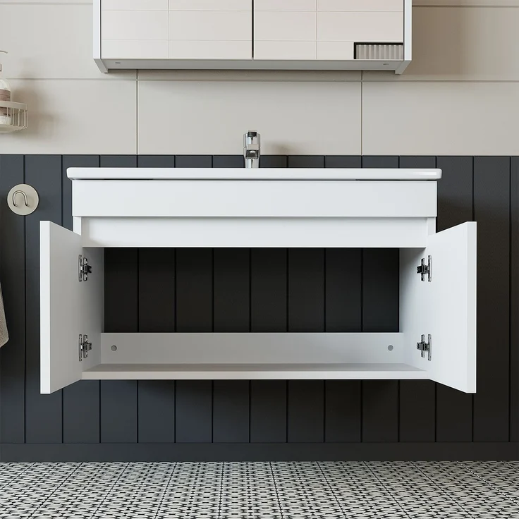 Skye Decor '1049' Badezimmerschrank mit Waschbecken, Mattweiß, 85 x 48 x 45,5 cm – Bild 4