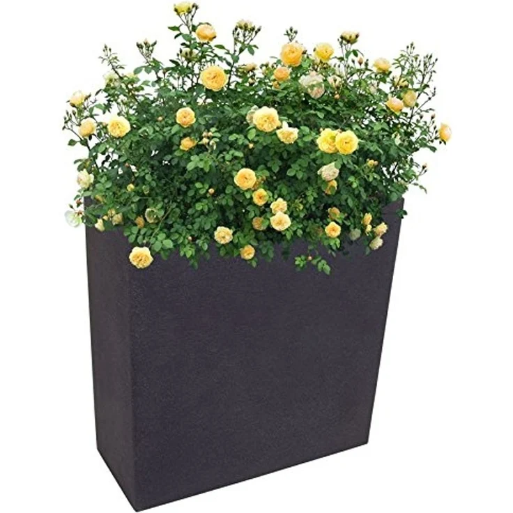 Spetebo Blumenkasten XXL Kunststoff Pflanzkasten eckig - anthrazit (Stück, 1 St, großer Kunststoff Blumenkasten), Kubus Blumenkübel in Stein Optik – Bild 2