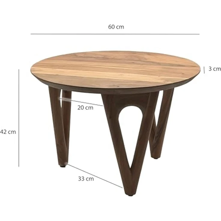 FINEBUY Couchtisch FB114354 Wohnzimmertisch 60cm Massivholz Sofatisch Rund Loungetisch (Natürliche Holzoptik mit warmer Ausstrahlung), Massive Verarbeitung für langlebige Stabilität – Bild 3