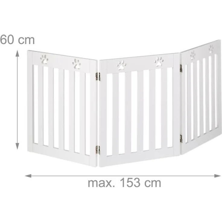 Hundeabsperrgitter, freistehendes Schutzgitter, HxB: 60x153 cm, MDF, zusammenklappbares Türgitter, weiß – Bild 4