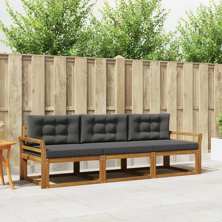 vidaXL Outdoor-Sofagarnitur 3 stk. 3-Sitzer Natur und Anthrazit 3367125