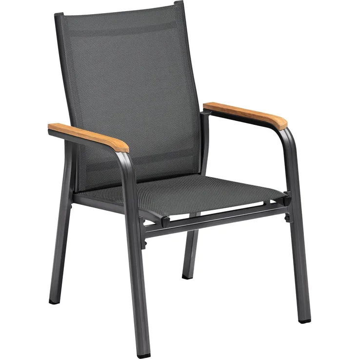KETTLER GRANADA Stapelsessel zerlegt anthrazit/anthrazit/natur Aluminium/Outdoorgewebe/Teak 69 x 66 x 98