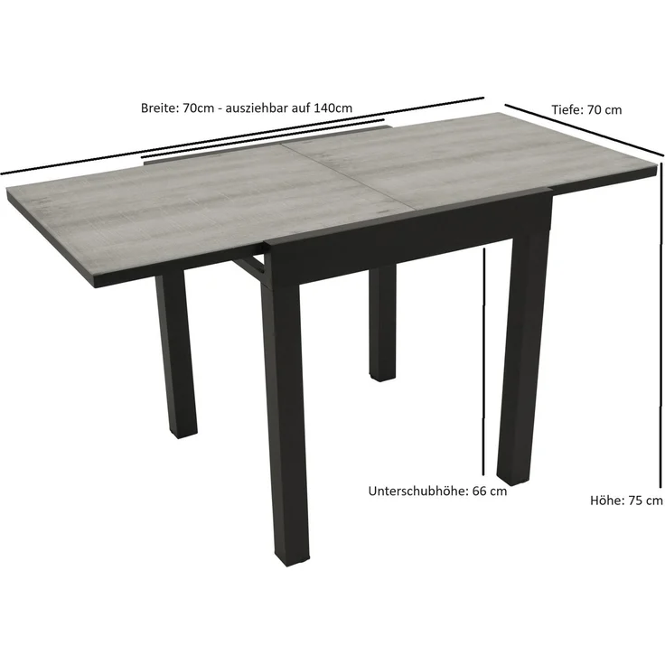 DEGAMO FARO Balkon-Ausziehtisch, Alu + Keramikoptik, anthrazit/hellgrau, 70/140x70cm – Bild 5