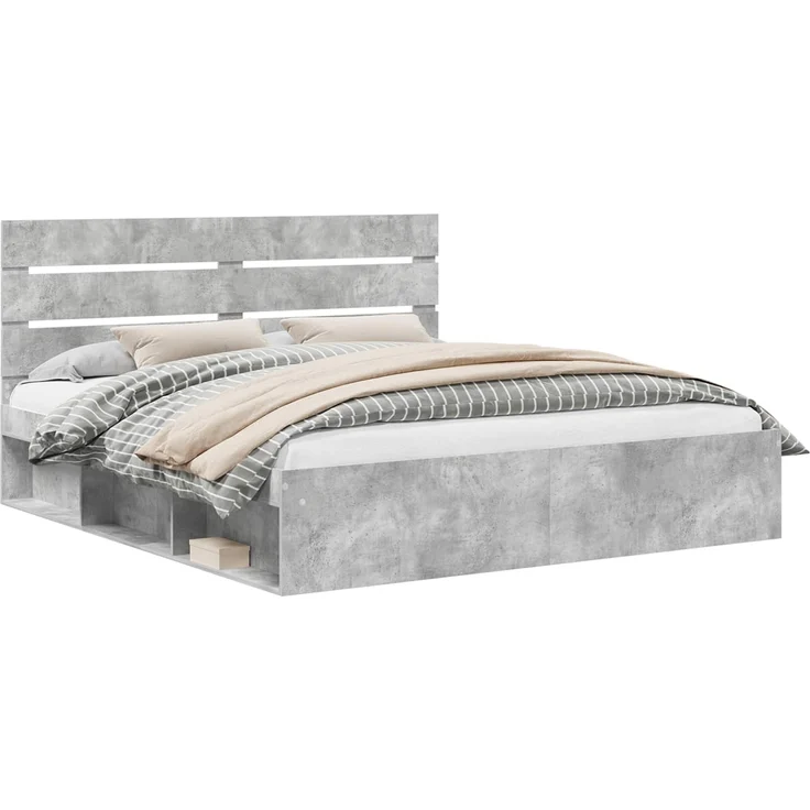 vidaXL Bettrahmen mit Kopfteil Beton 180 x 200 cm Massives Kiefernholz 3411715 – Bild 1