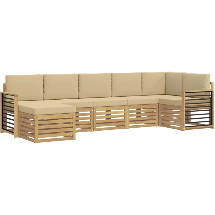 vidaXL Outdoor-Sofagarnitur 7 stk. 6-Sitzer Weiß und Beige 3392208 – Bild 2