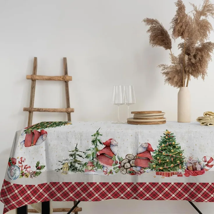 PENSIERI DELICATI, Tischdecke, 145x190 cm, Tischdecke aus 100% Panama-Baumwolle, für 6 Personen, Digitaldruck in hoher Auflösung, Motiv Weihnachtsbaum, rechteckige Tischdecke