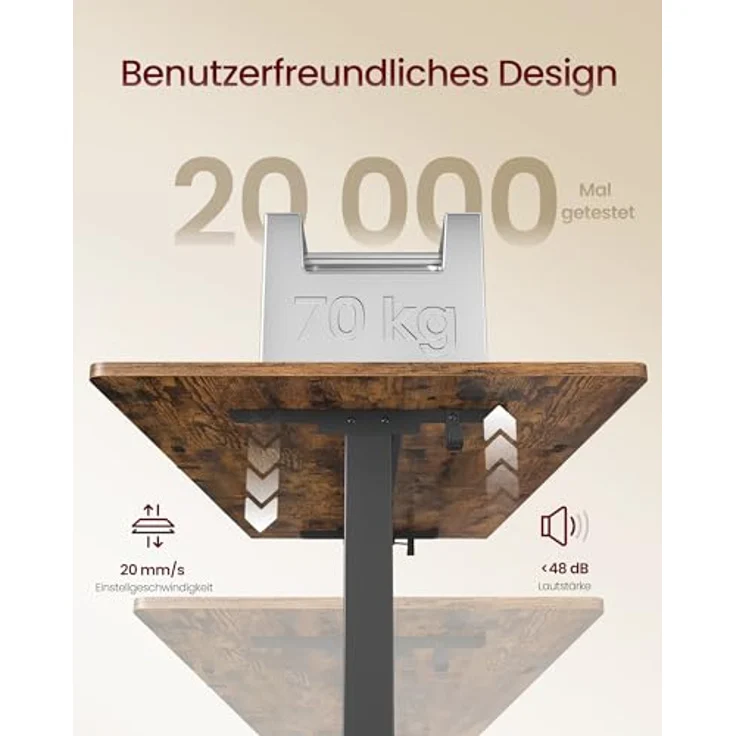 VASAGLE Höhenverstellbarer Schreibtisch, 140x70 cm, flexibel montierbarer Monitorständer, Schublade, USB-C-Anschluss, Erinnerung bei langem Sitzen, für Büro, vintagebraun LSD154KD01 – Bild 8