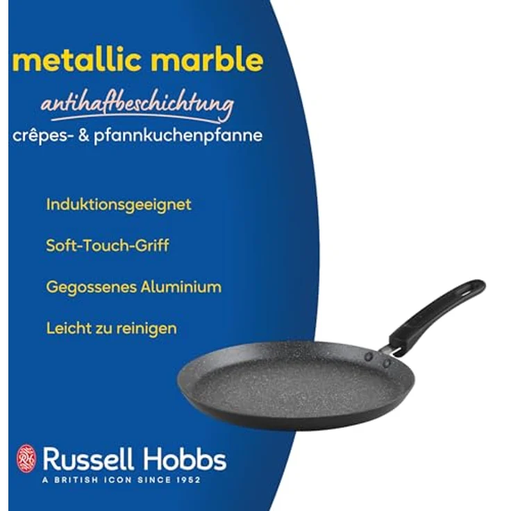 Russell Hobbs RH02852EU7 Metallic Marble 25 cm Crêpe-Pfanne - Antihaft-Pfannkuchenpfanne, flache Omelett-/Eierpfanne, Induktionsherd geeignet, weicher Griff, Kochgeschirr aus geschmiedetem Aluminium – Bild 3