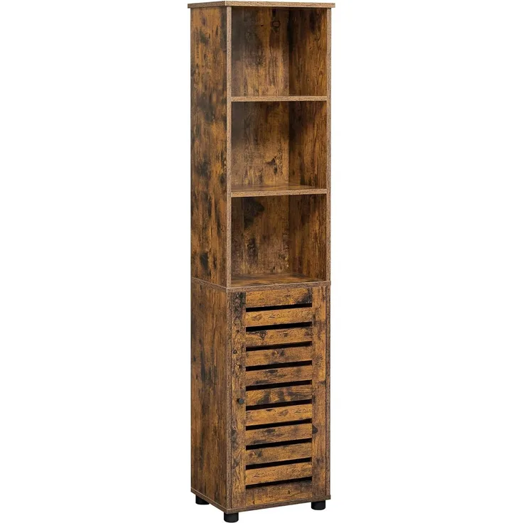 Vasagle Badezimmerschrank, Hochschrank, Badschrank, 3 offene Fächer, 2 verstellbare Einlegeböden hinter der Tür, Aufbewahrungsschrank, für Badezimmer, Flur, Küche, Wohnzimmer, vintagebraun