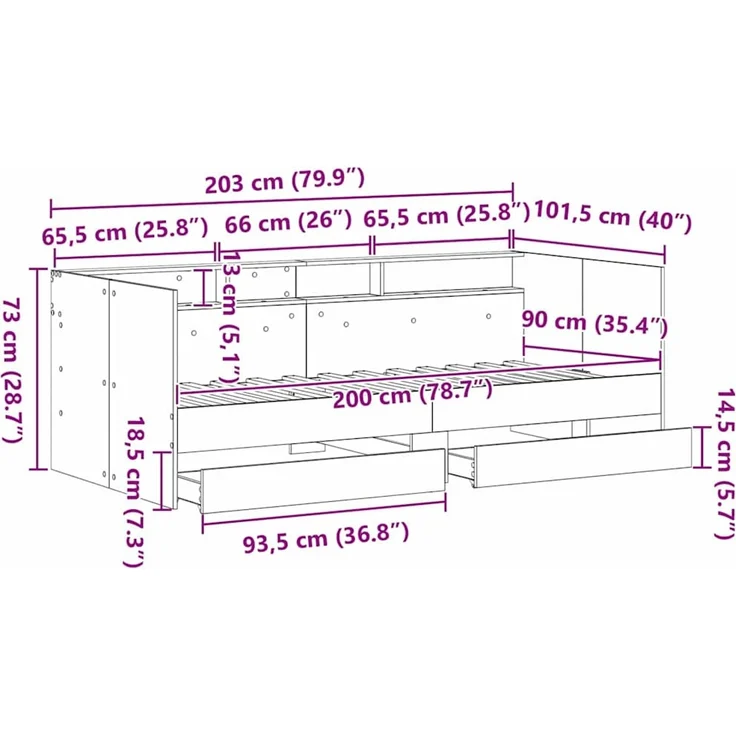 vidaXL Tagesbett mit Regal Artisan-Eiche 90 x 200 cm Holzwerkstoff 3334000 – Bild 12