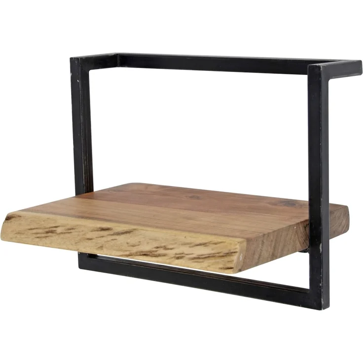 Wandregal aus Akazienholz massiv, Industrial Design mit Metallrahmen, natur, 40 cm, Baumkante – Bild 1