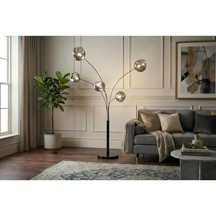 riess-ambiente Stehlampe LIQUID DIAMOND 200cm smoke grau/schwarz – 5 Kugelschirme aus Glas, Ein-/Ausschalter, ohne Leuchtmittel, mehrarmiges Design mit Marmorfuß – ideal für Lounge oder Essbereich – Bild 5