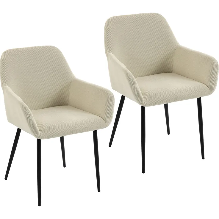 MELAYR, Esszimmerstühle 2er-Set, gepolsterte Küchenstühle mit Metallbeinen, cremeweiß, 59.5 x 58 x 81.5 cm