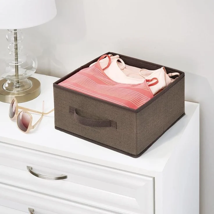 Aufbewahrungsbox Stoffbox 2er Set mit Griff mDesign aus Kunstfaser Braun Box – Bild 4