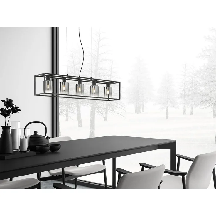 Fischer & Honsel 60908 Pendelleuchte Iska 5-flammig schwarz Glas rauchfarben klar