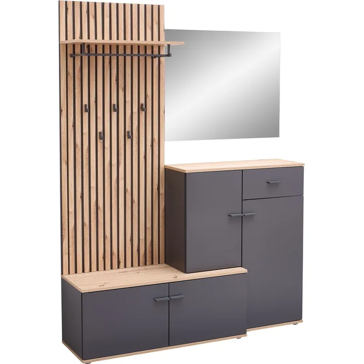 Kompaktgarderobe >Fynn< in Anthrazit / Artisan Eiche Dekor - 223x199x38 (BxHxT)