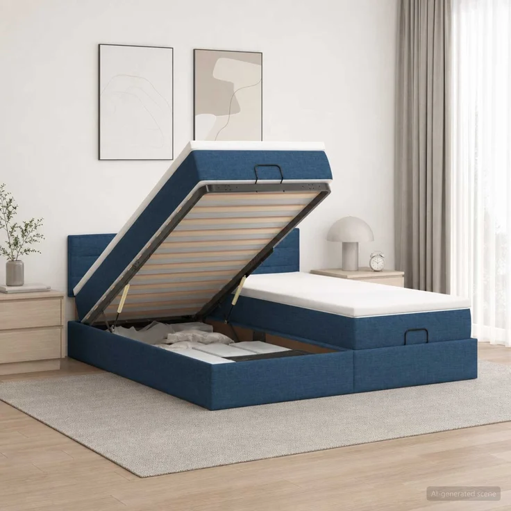 vidaXL Ottoman-Bett mit Matratze und LED Blau 200 x 200 cm Stoff 3457265 – Bild 1