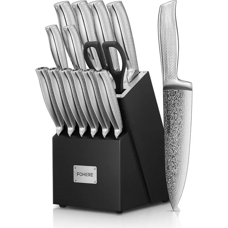 FOHERE Messer-Set 14-teilig Messerblock mit rutschfestem Griff und Messerblock (Set, 14-tlg), mit hoher Härte und einzigartiger Textur