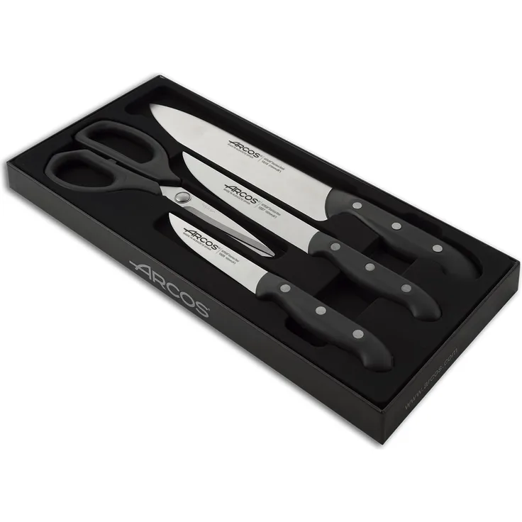Arcos 152600 Set 3 Messer-Schere Edelstahl schwarz 4-teilig